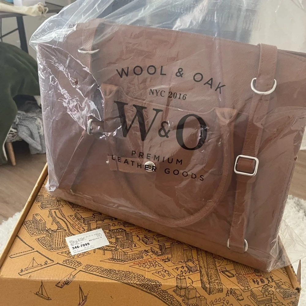 Tan Leather Laptop Tote - Structured Women's Work Bag by Wool and Oak